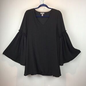 Chelsea 28 Nordstrom black boho v neck bellsleeve swing minidress XS oversized